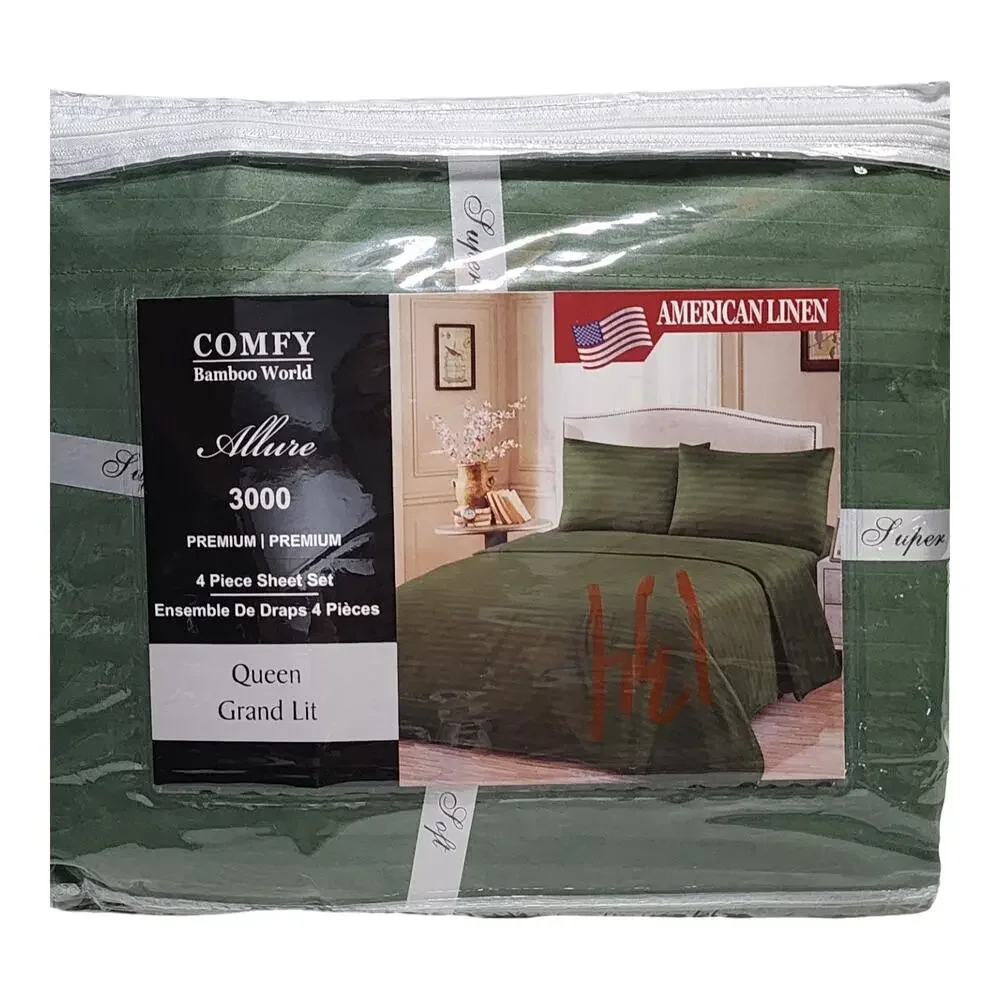 American Linen Allure 3000 Queen Sheet Set Comfy Bamboo World Emerald Green 4Pc